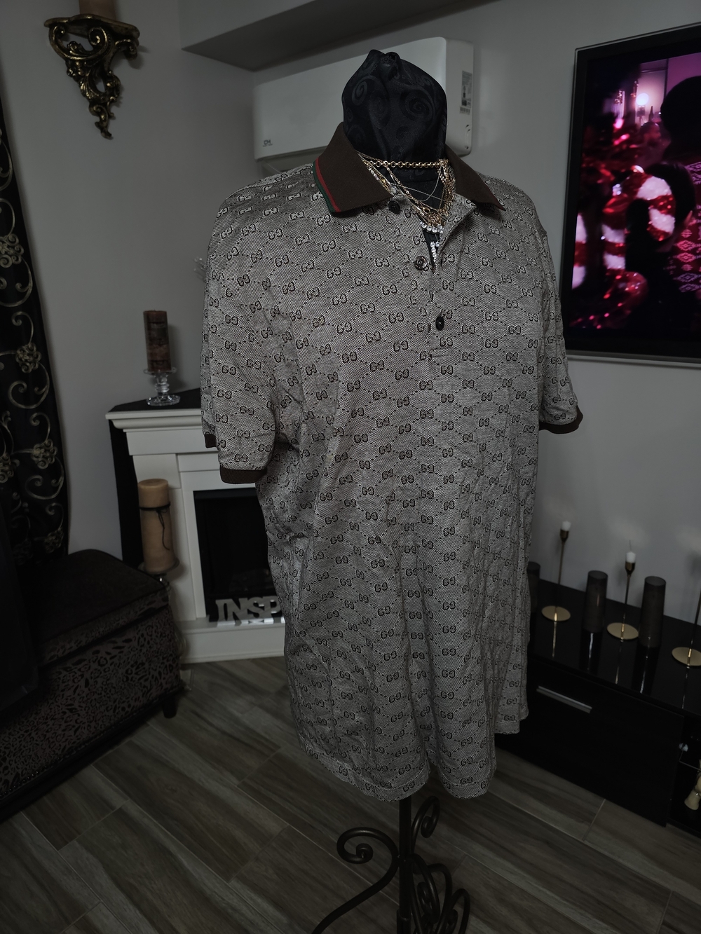 Gucci GG Logo Collar Polo Shirt Brown XXL
